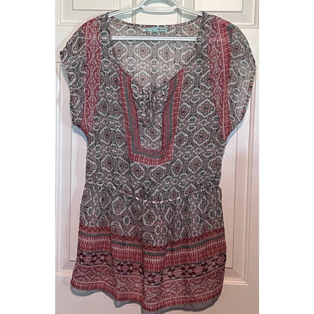 Maurices Women's Baby Doll Blouse Elastic Waist Size L 28" Long x 20" PTP